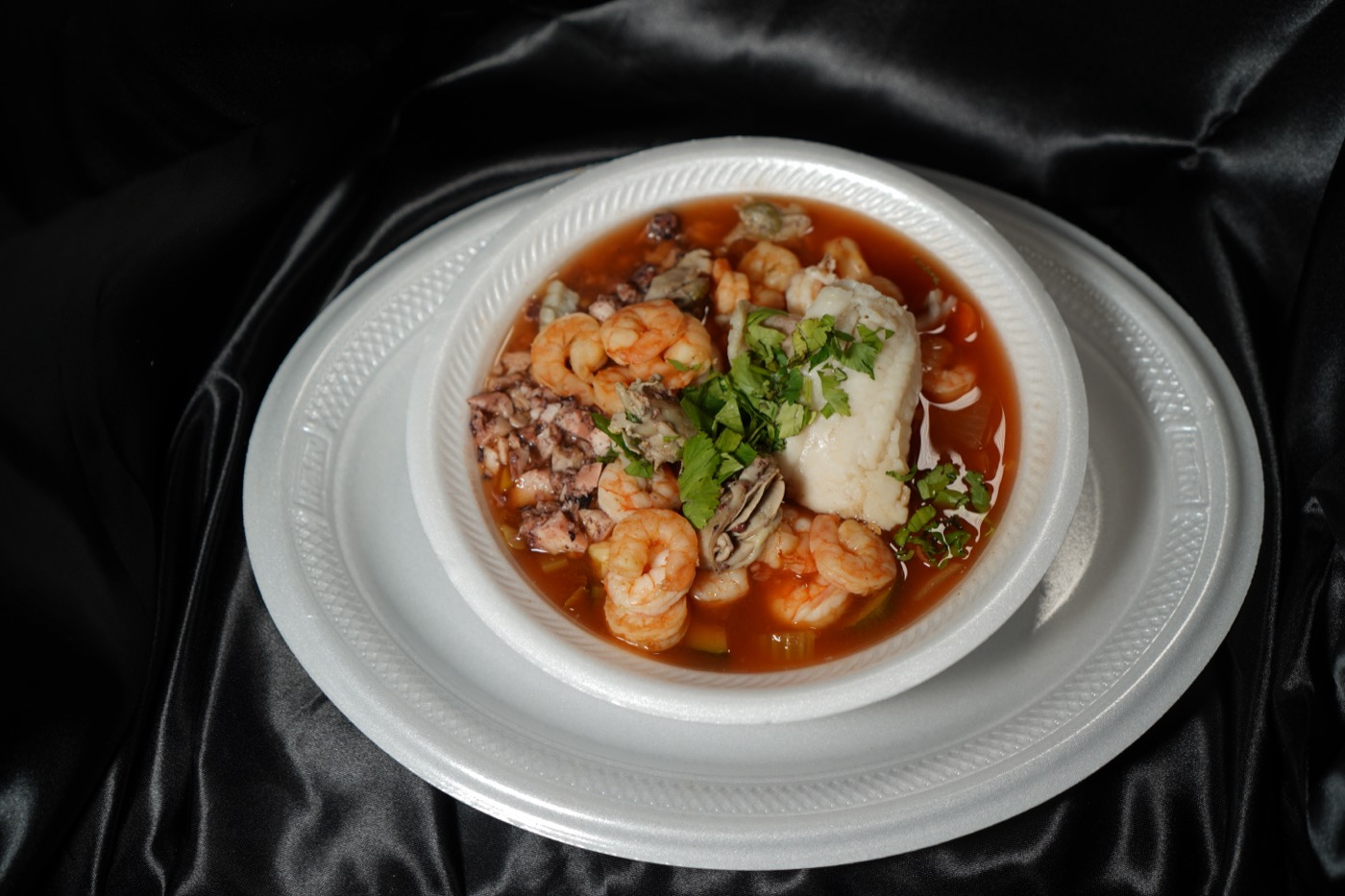 Seafood soup with shrimp and fish